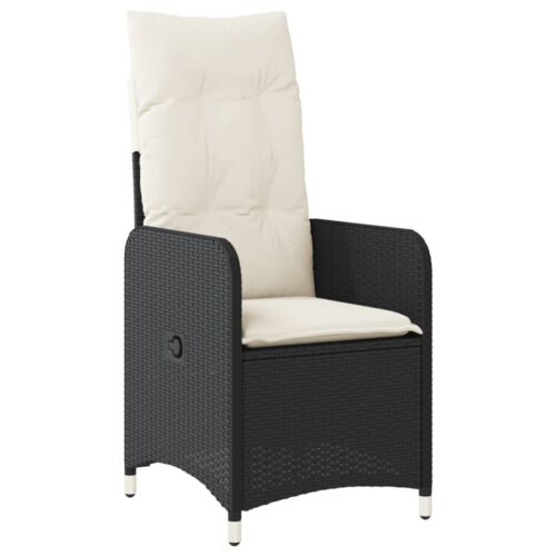 3-Piece Garden Bistro Set with Cushions Black Poly Rattan Wicker Outdoor Patio Furniture - Image 4
