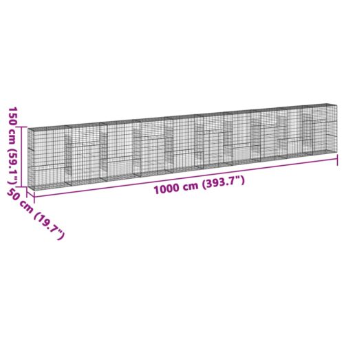 Gabion Basket with Cover 1000x50x150cm Galvanised Iron - Image 7