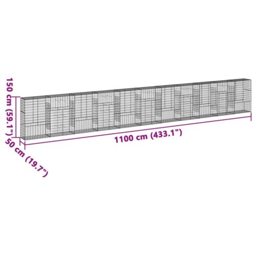 Gabion Basket with Cover 1100x50x150cm Galvanised Iron - Image 7