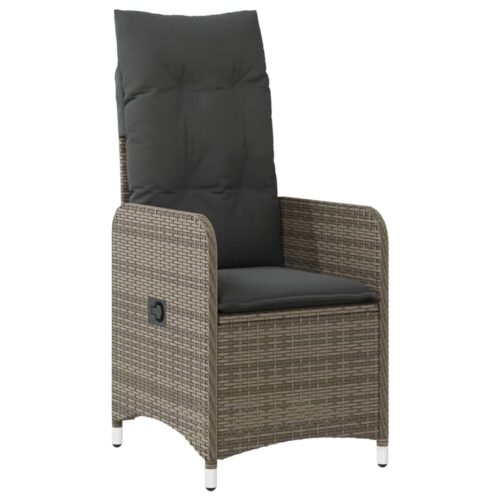 3-Piece Garden Bistro Set with Cushions Grey Poly Rattan Wicker Outdoor Patio Furniture - Image 4