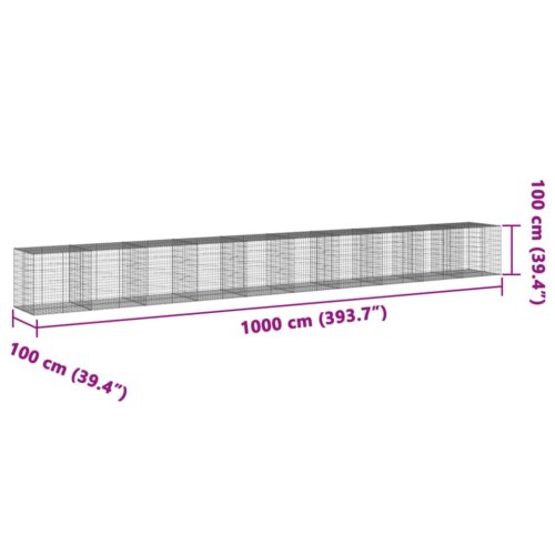 Gabion Basket with Cover 1000x100x100cm Galvanised Iron - Image 7