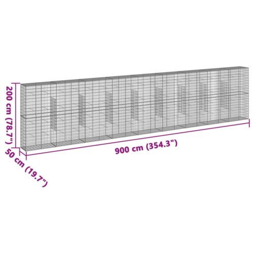 Gabion Basket with Cover 900x50x200cm Galvanised Iron - Image 7