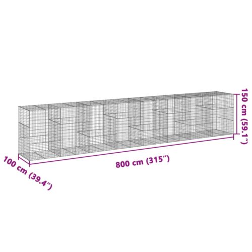 Gabion Basket with Cover 800x100x150cm Galvanised Iron - Image 7