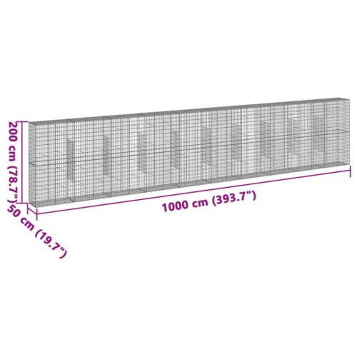 Gabion Basket with Cover 1000x50x200cm Galvanised Iron - Image 7