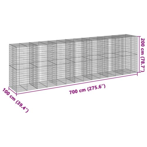 Gabion Basket with Cover 700x100x200cm Galvanised Iron - Image 7