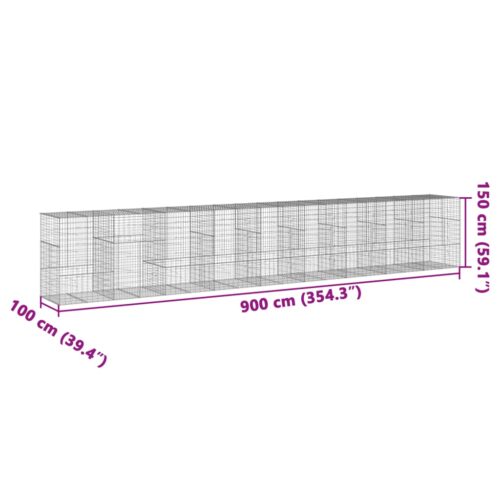 Gabion Basket with Cover 900x100x150cm Galvanised Iron - Image 7