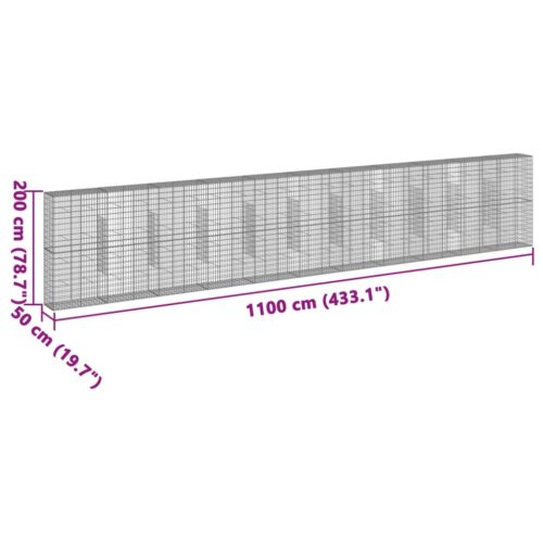 Gabion Basket with Cover 1100x50x200cm Galvanised Iron - Image 7