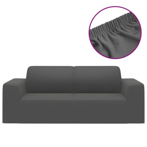2-Seater Stretch Couch Slipcover Anthracite Polyester Jersey - Image 2