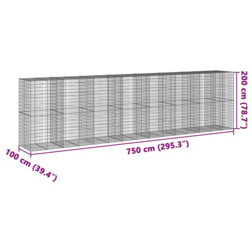 Gabion Basket with Cover 750x100x200cm Galvanised Iron - Image 7