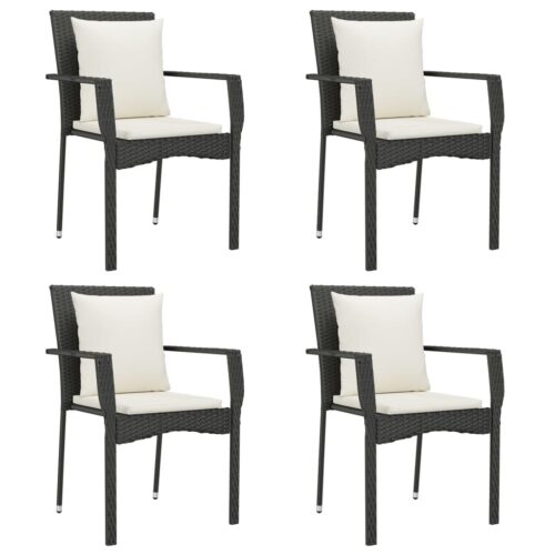 5-Piece Garden Dining Set with Cushions Black Poly Rattan - Image 4