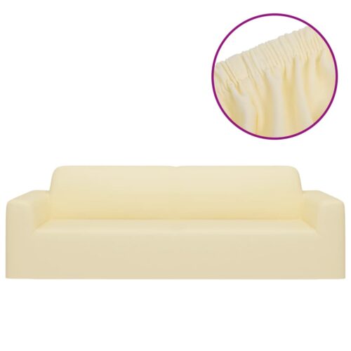 3-Seater Stretch Couch Slipcover Cream Polyester Jersey - Image 2