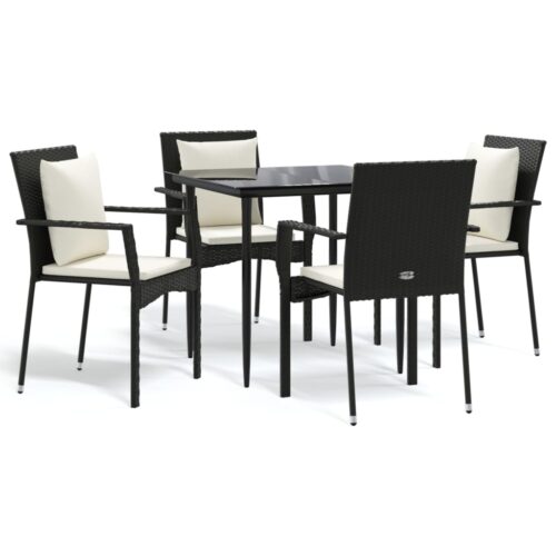 5-Piece Garden Dining Set with Cushions Black Poly Rattan - Image 11
