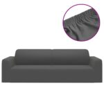 3-Seater Stretch Couch Slipcover Sofa Cover Protector Polyester Jersey Dark Grey
