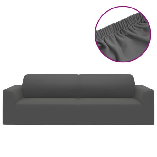 3-Seater Stretch Couch Slipcover Sofa Cover Protector Polyester Jersey Dark Grey