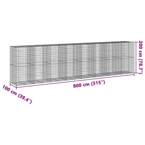 Gabion Basket with Cover 800x100x200cm Galvanised Iron - Image 7
