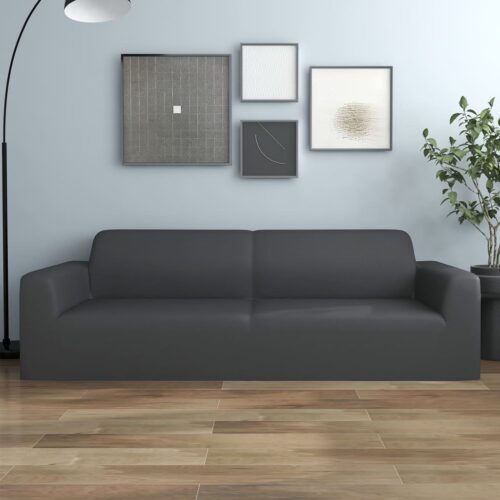 3-Seater Stretch Couch Slipcover Sofa Cover Protector Polyester Jersey Dark Grey - Image 7