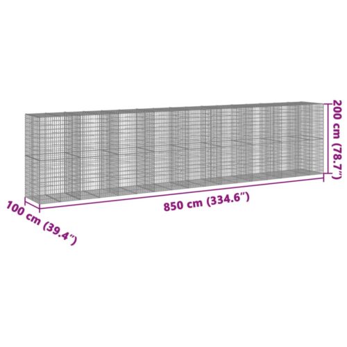 Gabion Basket with Cover 850x100x200cm Galvanised Iron - Image 7