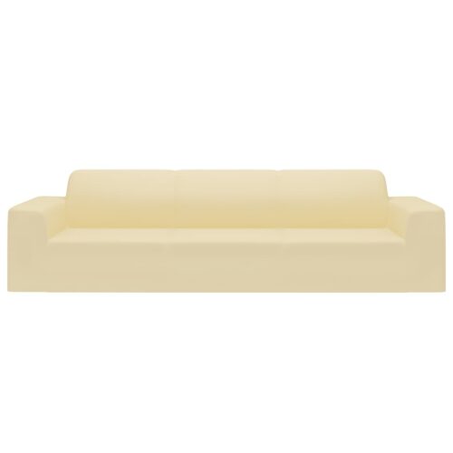 4-Seater Stretch Couch Slipcover Cream Polyester Jersey - Image 3