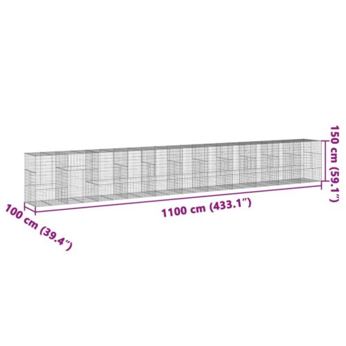 Gabion Basket with Cover 1100x100x150cm Galvanised Iron - Image 7