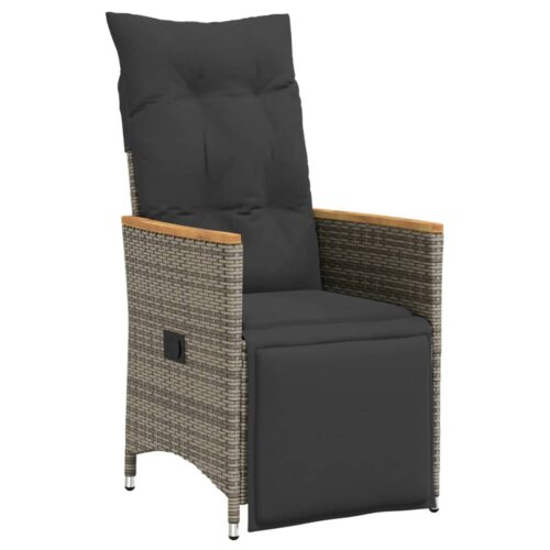 3-Piece Garden Bistro Set with Cushions Grey Poly Rattan Wicker Outdoor Patio Furniture - Image 3