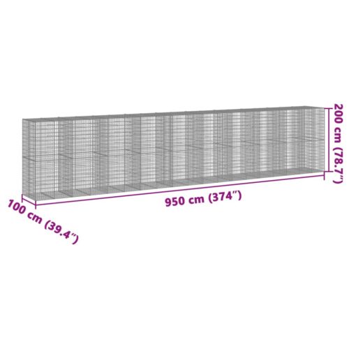 Gabion Basket with Cover 950x100x200cm Galvanised Iron - Image 7