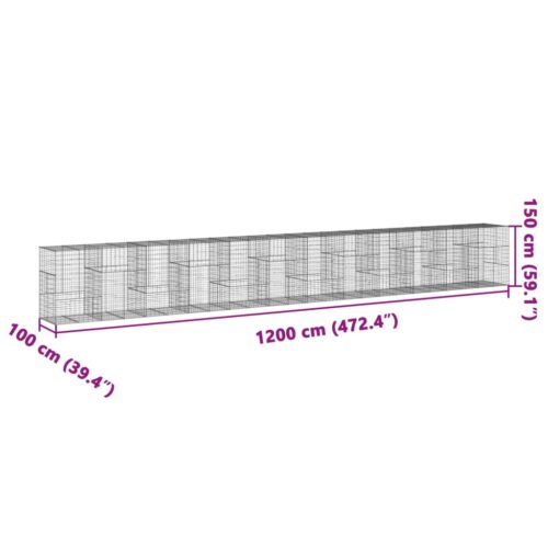 Gabion Basket with Cover 1200x100x150cm Galvanised Iron - Image 7