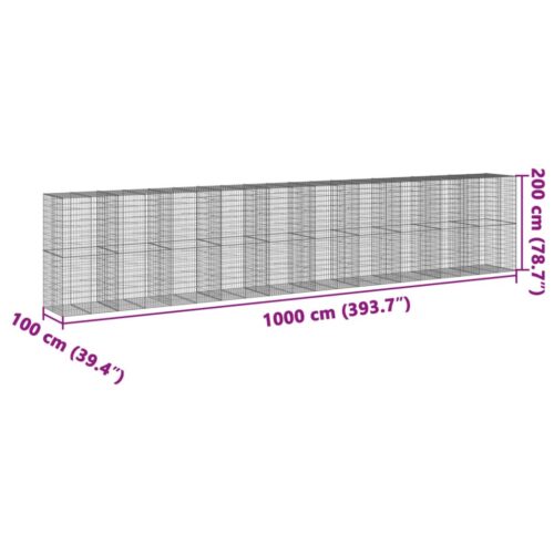 Gabion Basket with Cover 1000x100x200cm Galvanised Iron - Image 7