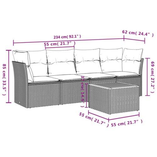 5-Piece Garden Sofa Set with Cushions Black Poly Rattan Wicker Outdoor Patio Furniture - Image 3