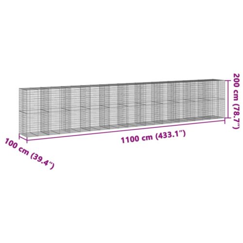 Gabion Basket with Cover 1100x100x200cm Galvanised Iron - Image 7