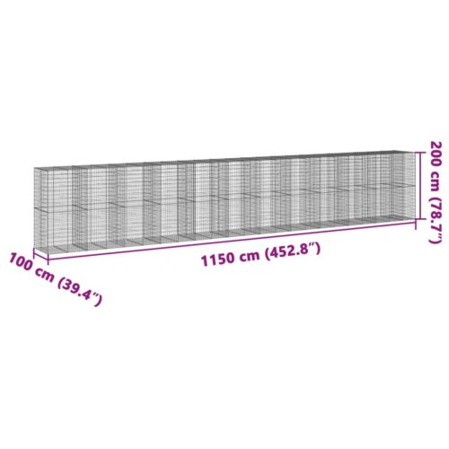Gabion Basket with Cover 1150x100x200cm Galvanised Iron - Image 7
