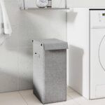 Foldable Laundry Hamper Grey 26x34.5x59.5cm Faux Linen Fabric