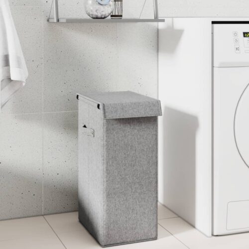 Foldable Laundry Hamper Grey 26x34.5x59.5cm Faux Linen Fabric