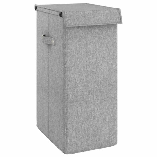 Foldable Laundry Hamper Grey 26x34.5x59.5cm Faux Linen Fabric - Image 2