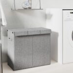 Foldable Laundry Hamper Grey 64.5x34.5x59cm Faux Linen Fabric
