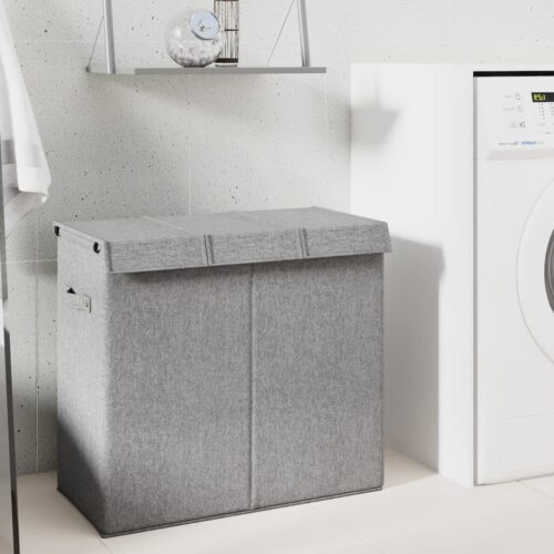 Foldable Laundry Hamper Grey 64.5x34.5x59cm Faux Linen Fabric