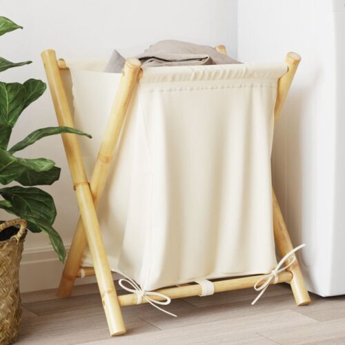 Laundry Basket Cream White 45x55x63.5cm Bamboo