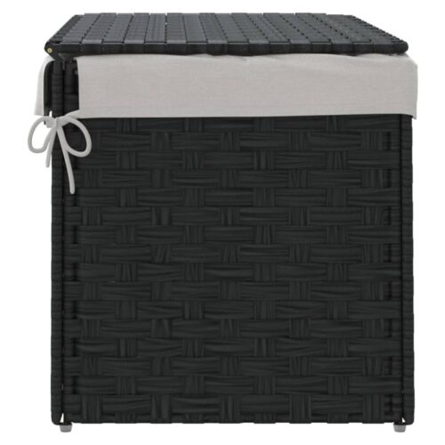 Black Laundry Hamper Wicker Rattan Basket Washing Clothes Storage Box Organiser - Image 5