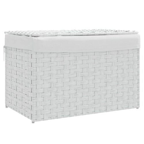 White Laundry Hamper Wicker Rattan Basket Washing Clothes Storage Organiser - Image 2