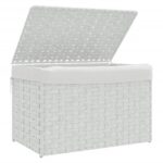 White Laundry Hamper Wicker Rattan Basket Washing Clothes Storage Organiser