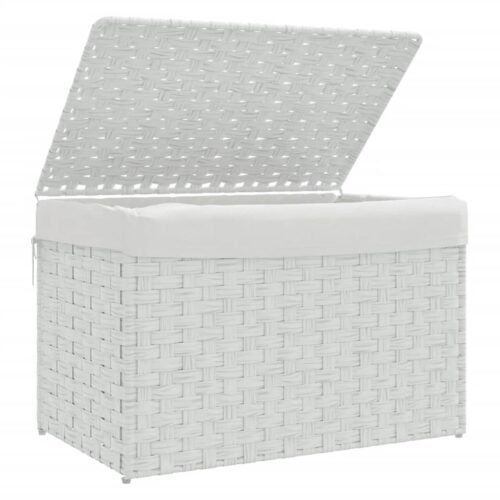 White Laundry Hamper Wicker Rattan Basket Washing Clothes Storage Organiser