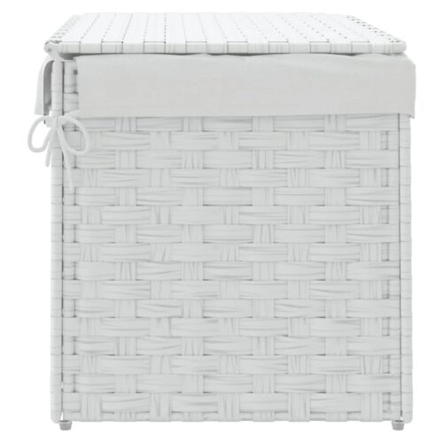 White Laundry Hamper Wicker Rattan Basket Washing Clothes Storage Organiser - Image 5