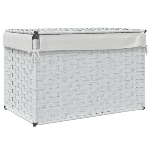 White Laundry Hamper Wicker Rattan Basket Washing Clothes Storage Organiser - Image 6