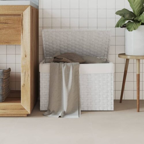 White Laundry Hamper Wicker Rattan Basket Washing Clothes Storage Organiser - Image 10