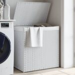 Laundry Basket with 2 Sections White 53x35x57cm Poly Rattan