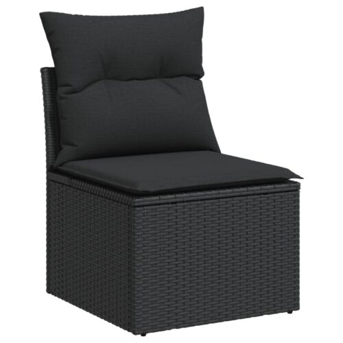 5-Piece Garden Sofa Set with Cushions Black Poly Rattan Wicker Outdoor Patio Furniture - Image 3