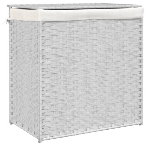 Laundry Basket with 2 Sections White 53x35x57cm Poly Rattan - Image 2