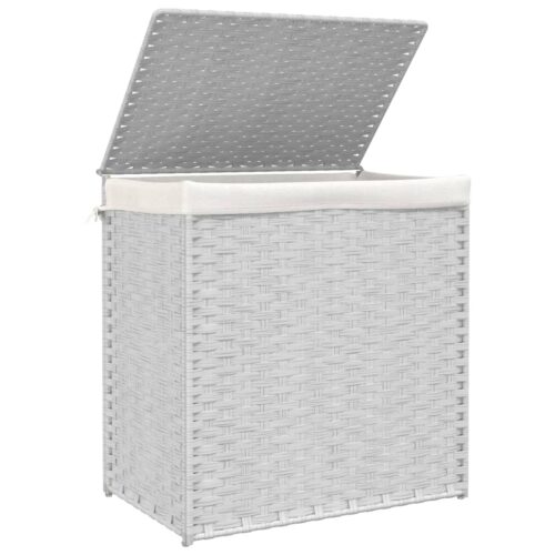 Laundry Basket with 2 Sections White 53x35x57cm Poly Rattan - Image 4