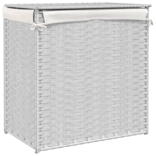 Laundry Basket with 2 Sections White 53x35x57cm Poly Rattan - Image 6