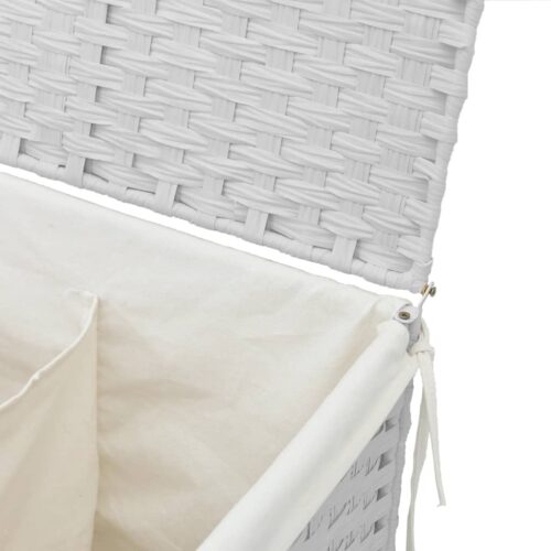 Laundry Basket with 2 Sections White 53x35x57cm Poly Rattan - Image 8