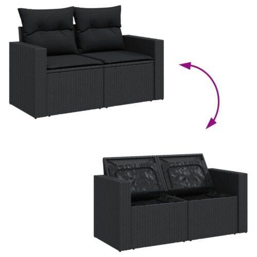 5-Piece Garden Sofa Set with Cushions Black Poly Rattan Wicker Outdoor Patio Furniture - Image 9